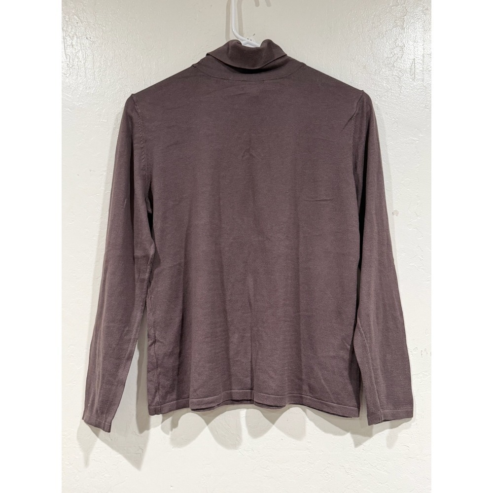 J. Jill Silk Cotton Blend Turtleneck Sweater Taupe Brown Shirred Petite Medium - Picture 3 of 6